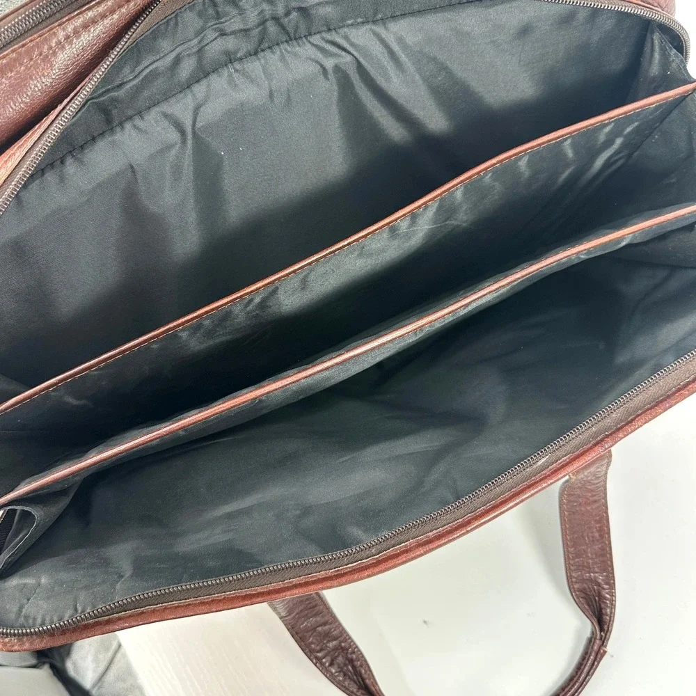 Vintage Genuine Leather Expandable Laptop Briefcase Attache Portfolio Brown